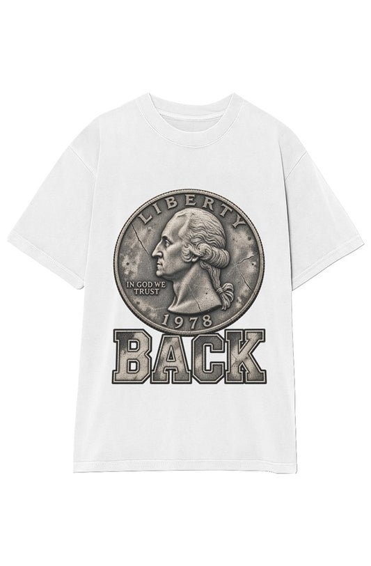 Quarter Back tee in navy — 1978 quarter above BACK, YARD RULES