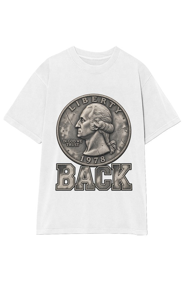 Quarter Back tee in navy — 1978 quarter above BACK, YARD RULES